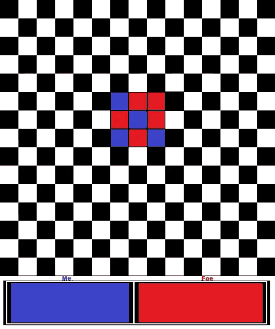 a checkered board with a red square in the middle