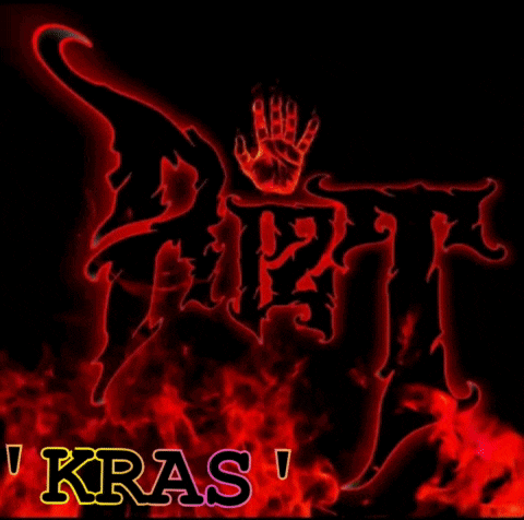 a black background with red flames and the word " kras " in yellow