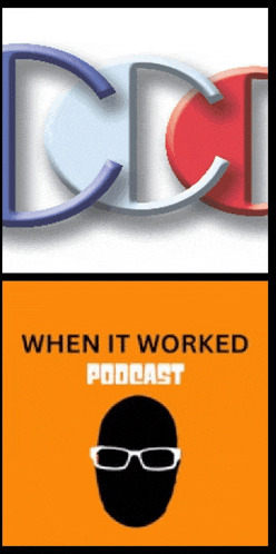 a logo for when it worked podcast with a man wearing glasses