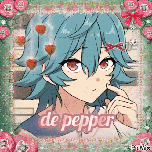 a picture of a girl with blue hair and the word de pepper
