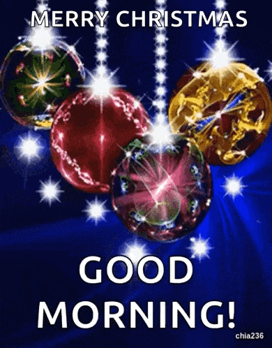 a merry christmas good morning greeting card with christmas decorations
