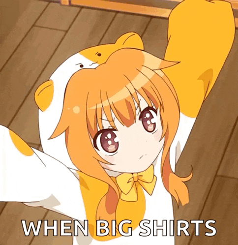 a girl in a cat costume with the words when big shirts above her