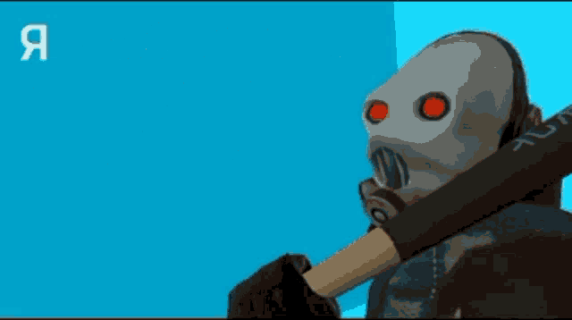 a cartoon character with a gas mask holding a bat with the words i find you and razobly ebballnik on the bottom