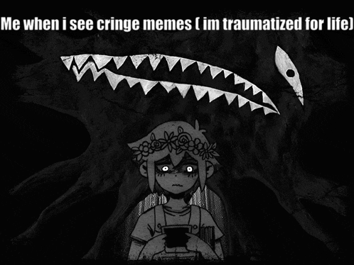 a black and white drawing of a girl with a flower crown on her head and a shark with teeth behind her