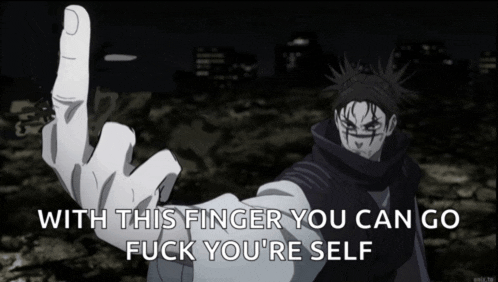 a cartoon character giving the middle finger with the words with this finger you can go fuck you 're self