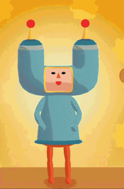 a cartoon drawing of a robot with a milk box on his head