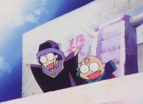 a couple of cartoon characters standing next to each other on a balcony