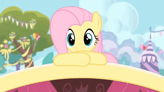 a cartoon of a pony with a large mouth looking out of it