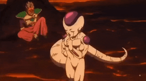 a cartoon character is fighting another character in a battle .