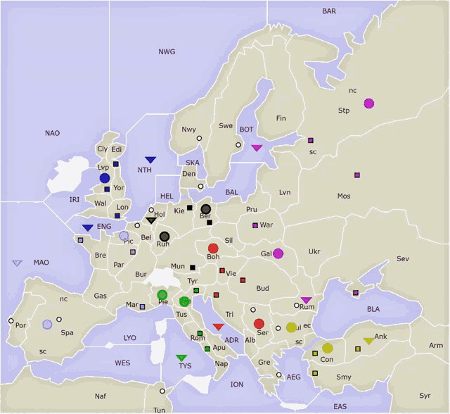 a map of europe with a purple triangle labeled nwg