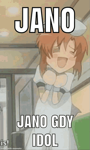 a picture of a girl with the words jano jano gdy idol