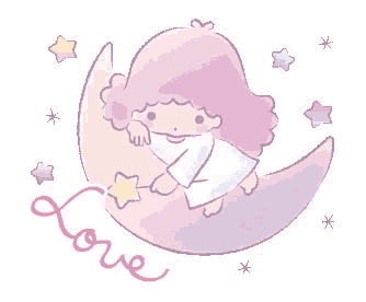 a little twin stars girl is sleeping on a crescent moon .