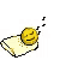 a pixel art illustration of a smiley face sleeping on a towel .