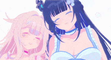 two anime girls are laying next to each other and one has a crown on her head