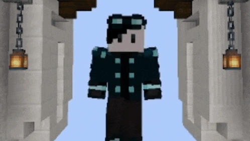 a minecraft character wearing a goggles and a black coat