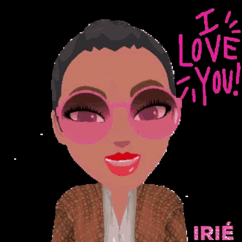 a cartoon of a woman wearing pink sunglasses and the words " i love you "