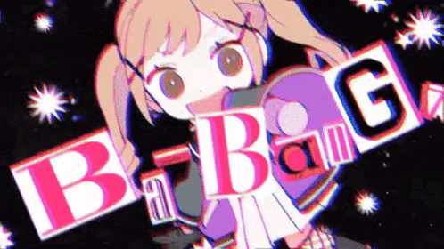 a cartoon girl is holding a sign that says bb g .