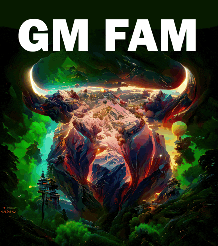a painting of a bull with the words gm fam written above it