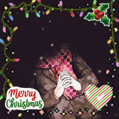 a merry christmas greeting card with a man in a suit and scarf
