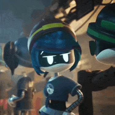 a cartoon character with blue hair is wearing a blue shirt with a clock on the front