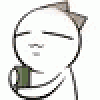 a cartoon of a person holding a green cup with their tongue out .