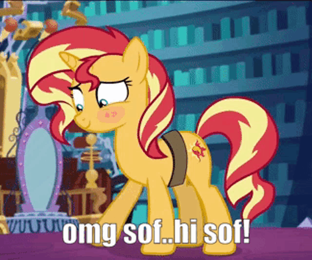 sunset shimmer from my little pony standing in front of a mirror