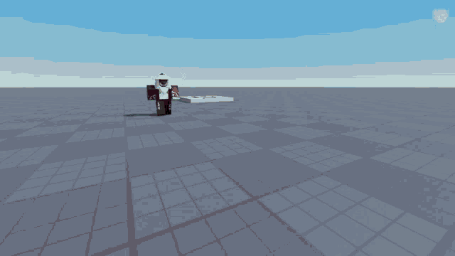 a 3d model of a person wearing a hat and holding a block