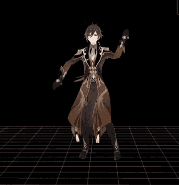 a character from a video game is dancing in a dark room