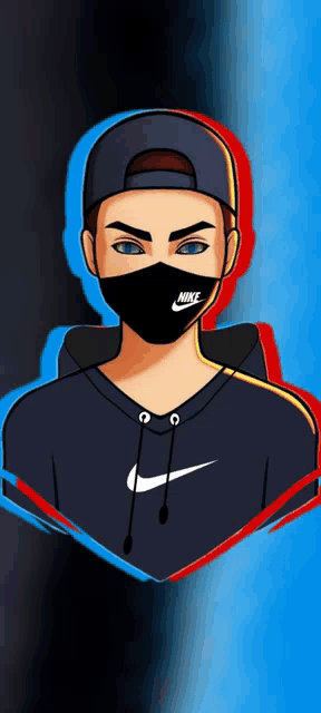 a man wearing a nike mask and a hat