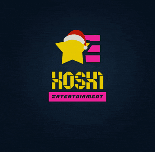 a logo for koshi entertainment with a santa hat on