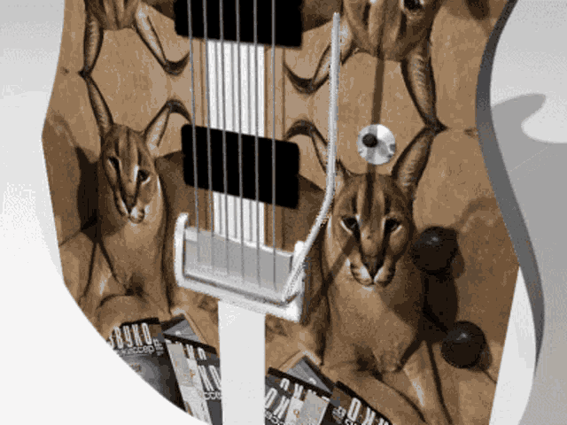 a guitar with a picture of a cat and the word band on it