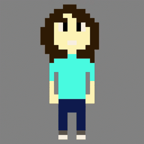 a pixel art of a girl wearing a blue shirt and jeans