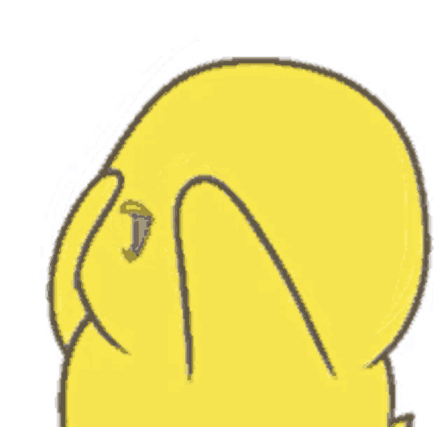 a yellow cartoon duck is covering its face with its hands .