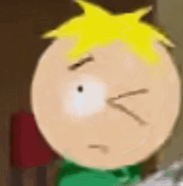 a close up of a cartoon character with a yellow hair