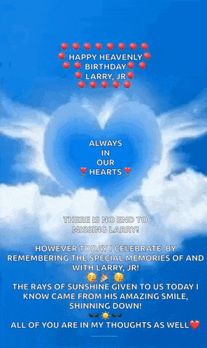 a birthday card for larry jr with a heart in the sky