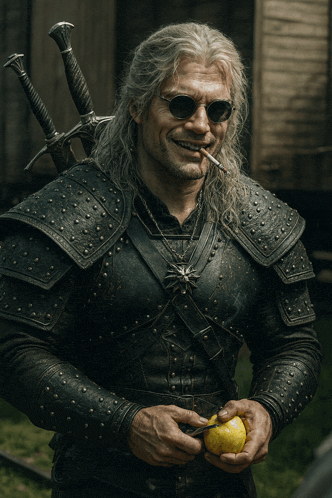 a man smoking a cigarette and holding a lemon