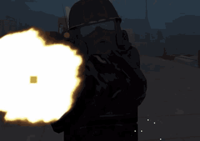 a man in a gas mask is shooting a gun