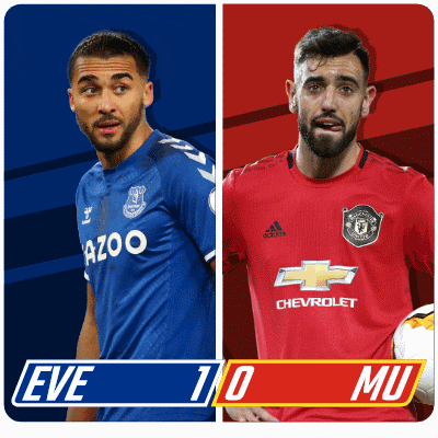two soccer players are standing next to each other on a blue and red background