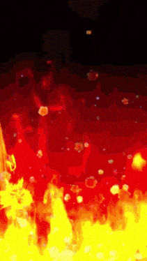 a red and yellow background with a few bubbles
