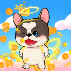 a cartoon dog with wings and a halo around its head