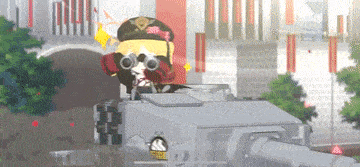 a cartoon of a girl riding a tank with binoculars on