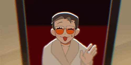 a cartoon drawing of a man wearing sunglasses and a white robe