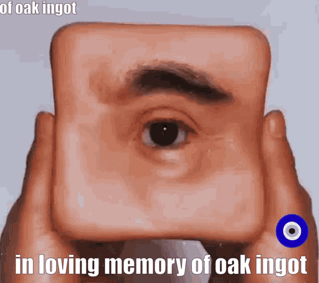 a picture of a person holding a block of bread with an eye in it