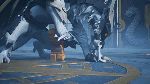 a statue of a dragon is sitting on the floor