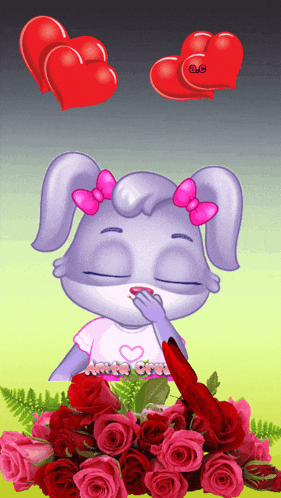 a cartoon rabbit with a pink bow on her head is surrounded by roses