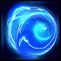 a blue circle with a swirl in the middle of it on a black background .