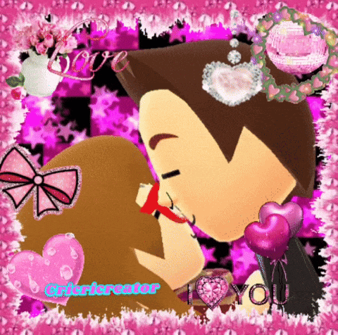a cartoon of a man and woman kissing with the words " love you " on the bottom right