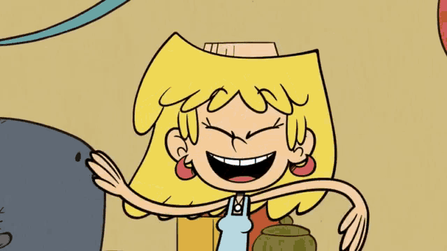 a cartoon of lori from the loud house laughing with her mouth open