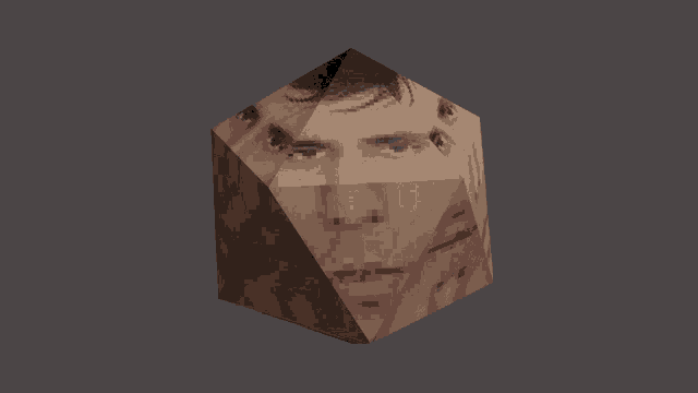 a pyramid with a man 's face on it against a gray background