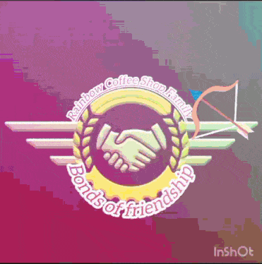 a logo for rainbow coffee shop family shows a handshake
